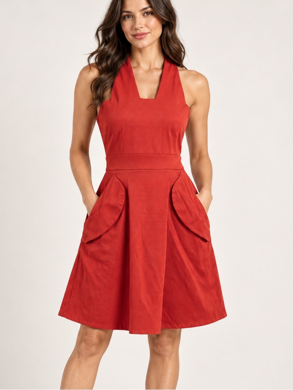 the Walter by Walter Baker Little Red Dress, an A-line halter mini dress xs